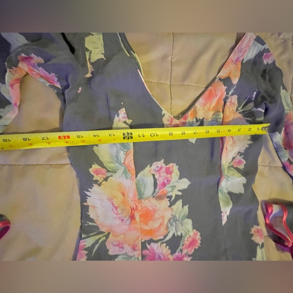 Slate & Magenta Floral Flamenco Dress Handmade in Spain-zipper,v-neck,longsleeve - Picture 6 of 16